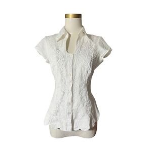 Gretty Zueger White Cotton Swirl Zarela Cap Sleeve Cotton Top Embroidered small